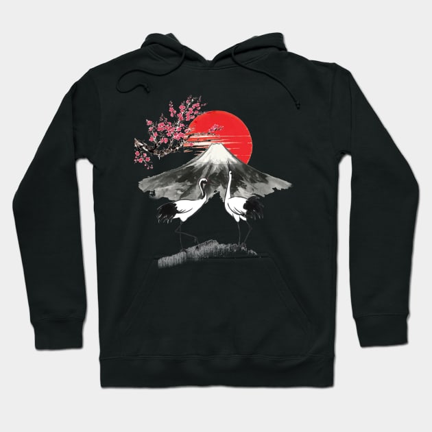 Japanese Stork Blossom Sunset Hoodie by Kaileymahoney